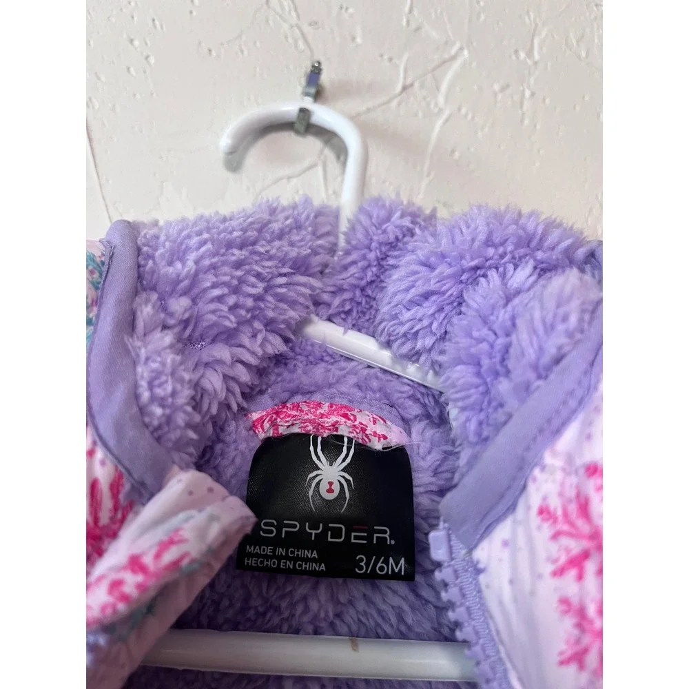 Spyder Baby Snowsuit‎ Winter Snowsuit Pink Snowflake Hooded Fleece Lined 3-6M